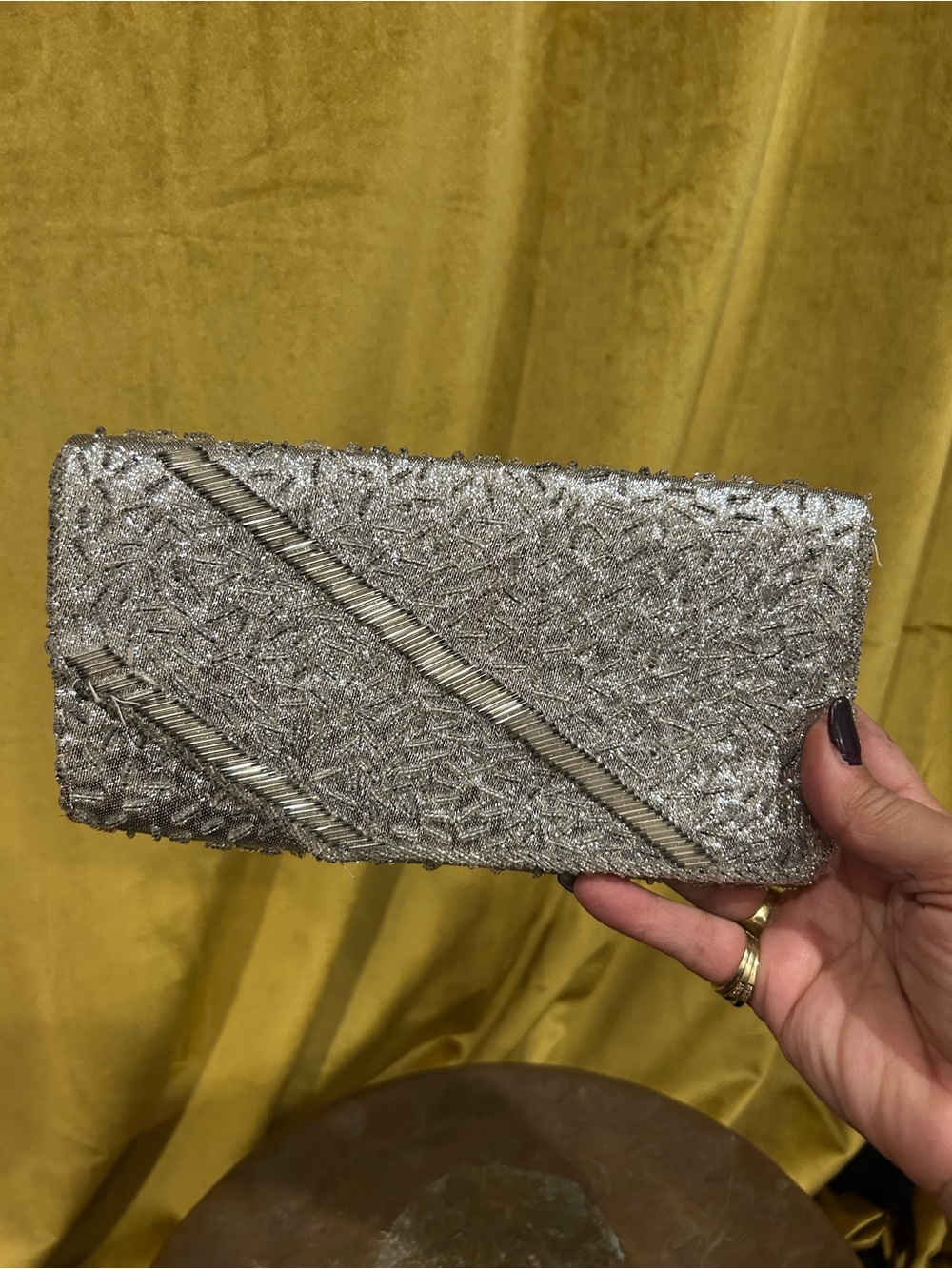 Silver Beaded Evening Clutch - Elegant Sparkle
